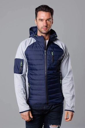 Sportowa kurtka męska z łączonych materiałów granat-szary (8M906-215)