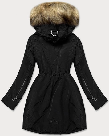 Damska parka z futrzaną podszewką czarna (m-21506)