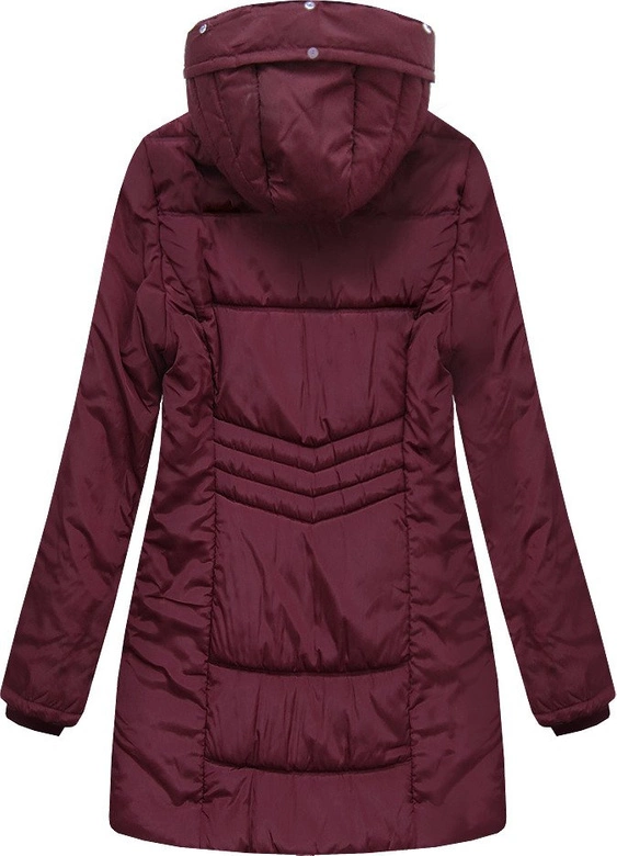 DŁUŻSZA PIKOWANA KURTKA Z KAPTUREM BURGUNDOWA (B2625-30)