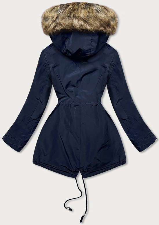 Parka damska z futrzaną podszewką granatowa (m-21207)