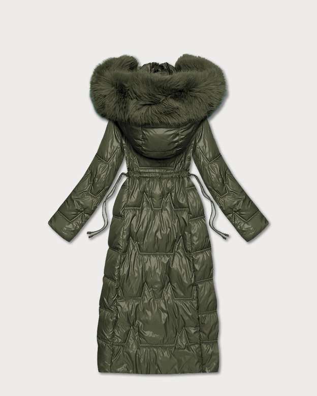 Długa pikowana damska kurtka zimowa khaki (T2-2221#-22)