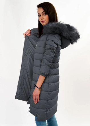 Pikowana damska kurtka z kapturem ciemnoszara (7754)