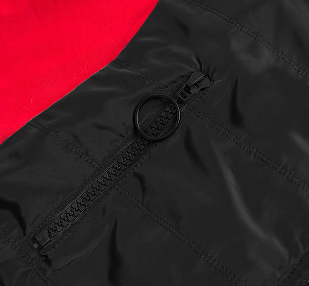 DAMSKI DRES Z ŁĄCZONYCH MATERIAŁÓW CZARNO-CZERWONY (AMG683/1)