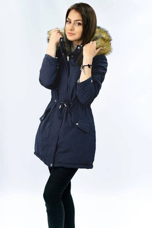 Dwustronna damska kurtka zimowa z kapturem granatowo-szara (w213)