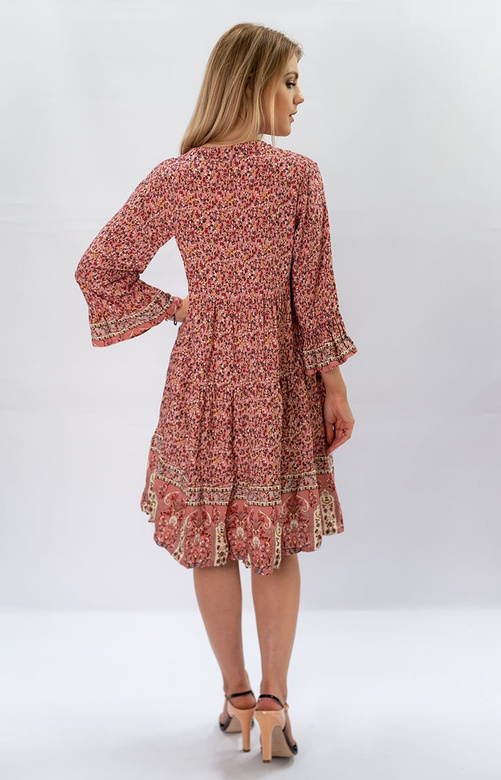 SUKIENKA BOHO W KOLOROWE KWIATKI RÓŻOWA (574/1ART)