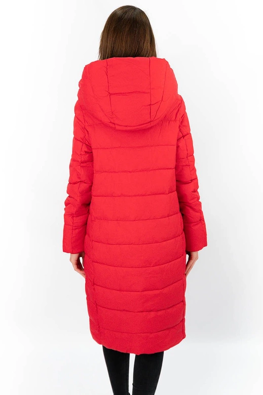 ZIMOWA DŁUGA PIKOWANA KURTKA DAMSKA CZERWONA (7704)