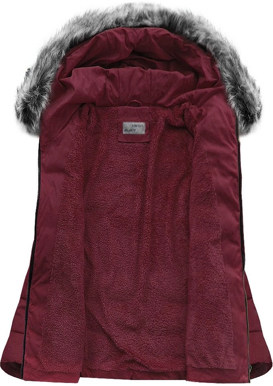 PIKOWANA KURTKA Z KAPTUREM BORDOWA (R9505)
