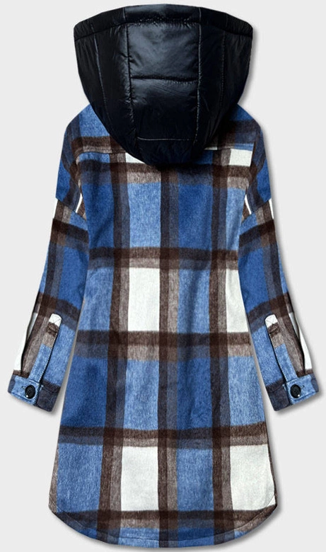 Damska kurtka koszulowa w kratę niebieska (AG3-1813)