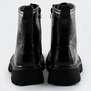 Damskie sznurowane botki krokodyl czarne (a9897)