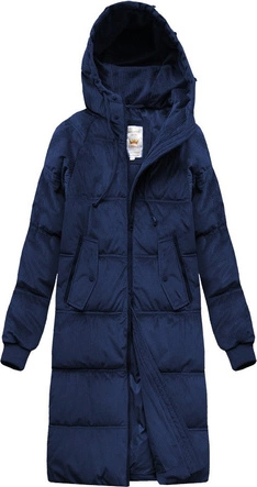 Zimowa sztruksowa kurtka damska z kapturem granatowa (7763)