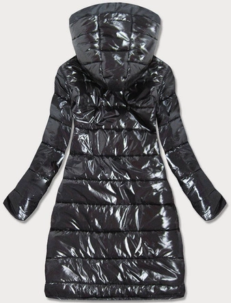 BŁYSZCZĄCY PŁASZCZ ZIMOWY DAMSKI CZARNY (635ART)