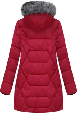PIKOWANA DAMSKA KURTKA ZIMOWA Z KAPTUREM CZERWONA (B2644)