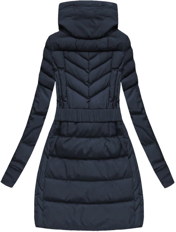 DŁUGA KURTKA ZIMOWA Z KAPTUREM GRANATOWA (7545)