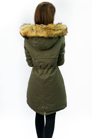 CIEPŁA PARKA DAMSKA ZIMOWA  Z PODPINKĄ KHAKI (XW162X)