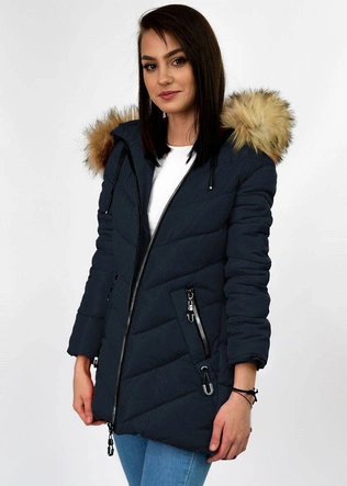 ZIMOWA PIKOWANA KURTKA DAMSKA Z KAPTUREM GRANATOWA (B2633)
