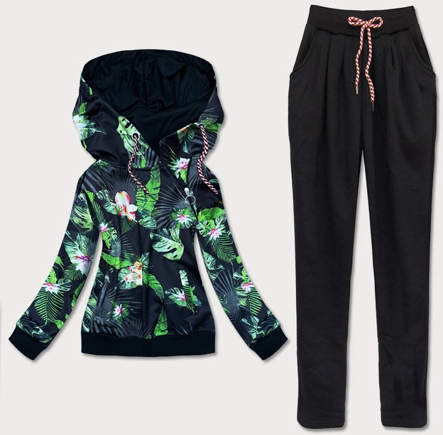 Damski komplet dresowy kwiaty czarny 2 (amg887)