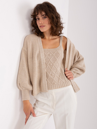 Dwuczęściowy komplet top + sweter beżowy (8019)