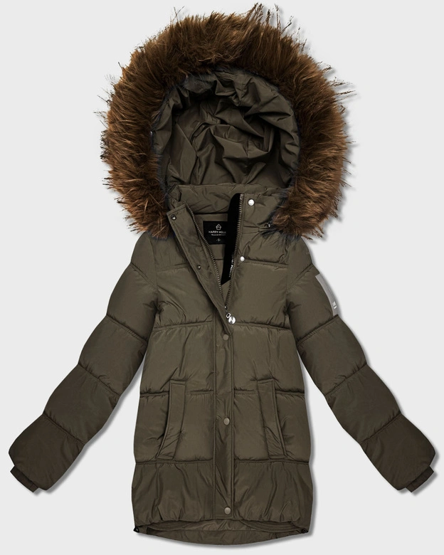 Kurtka puchowa z kapturem khaki (KK60610)