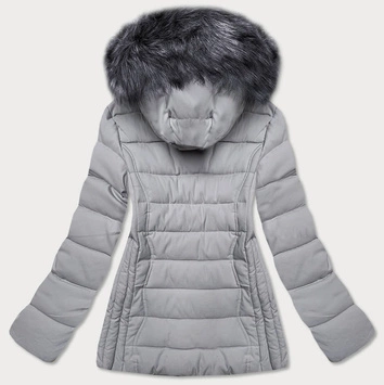 PIKOWANA KURTKA ZIMOWA Z KAPTUREM SZARA (B9526-9)