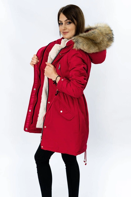 DAMSKA PARKA ZIMOWA NA MISIU CZERWONA (W378)