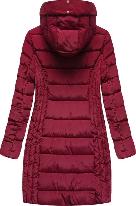DŁUŻSZA DAMSKA KURTKA Z KAPTUREM BORDOWA (B2620-30)