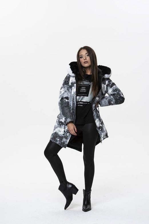 DWUSTRONNA DAMSKA KURTKA ZIMOWA MORO BIAŁA/CZARNA (X003X)