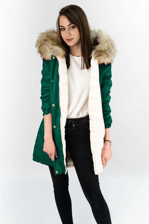 DWUSTRONNA PARKA ZIELONA-ECRU (B507)