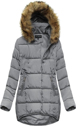 DAMSKA PIKOWANA ZIMOWA KURTKA Z KAPTUREM SZARA (X859X)