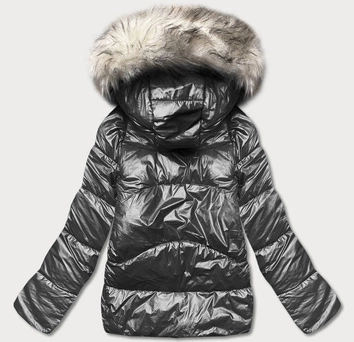 Krótka kurtka zimowa damska w kratkę czarna (16m9052-392)