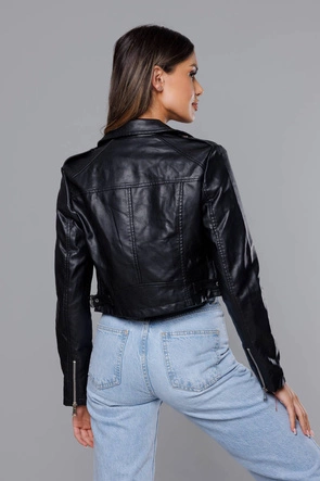 Krótka kurtka z kołnierzem czarna (11Z8039)