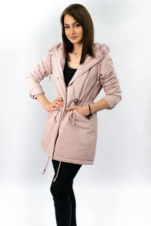 Parka damska przejściowa pudrowy róż (w806)