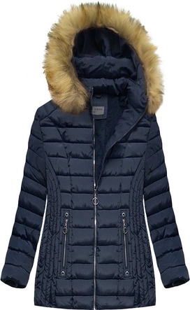 PIKOWANA DAMSKA KURTKA ZIMOWA Z KAPTUREM GRANATOWA (B2630-30)