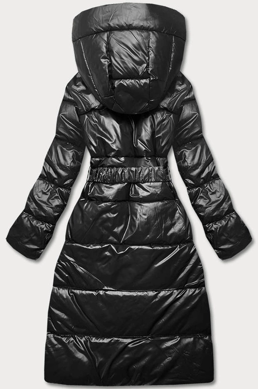 Taliowana kurtka zimowa z paskiem czarna (l22-9869-1)