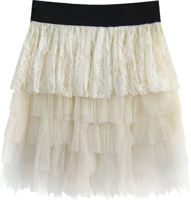 SPÓDNICA Z FALBANAMI I KORONKĄ ECRU (312ART)