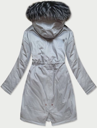 Bawełniana parka damska zimowa z puchem naturalnym szara (7085)