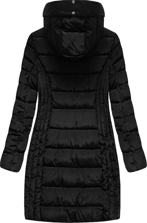 DŁUŻSZA DAMSKA KURTKA Z KAPTUREM CZARNA (B2620-30)