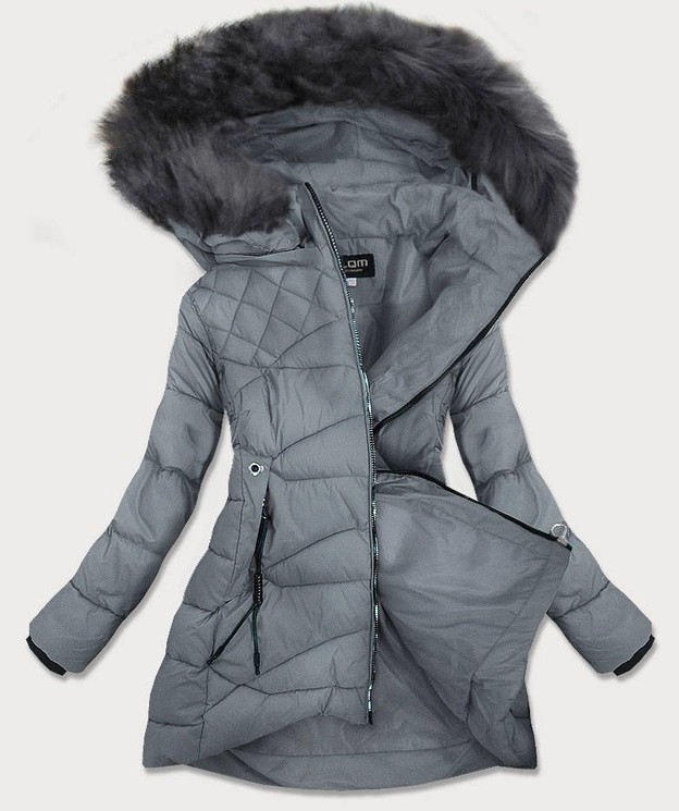 PIKOWANA DAMSKA KURTKA Z KAPTUREM SZARA (808)