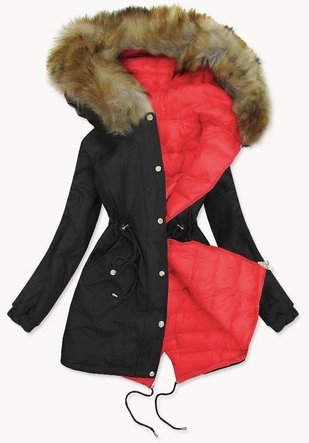 DWUSTRONNA PARKA CZARNA-CZERWONA (B507)