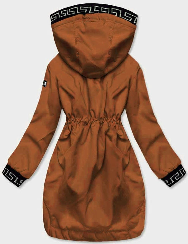 Cienka kurtka damska z ozdobną lamówką karmelowa (B8106-22)