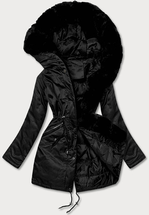 Parka damska z futerkiem czarna (5m762-392)