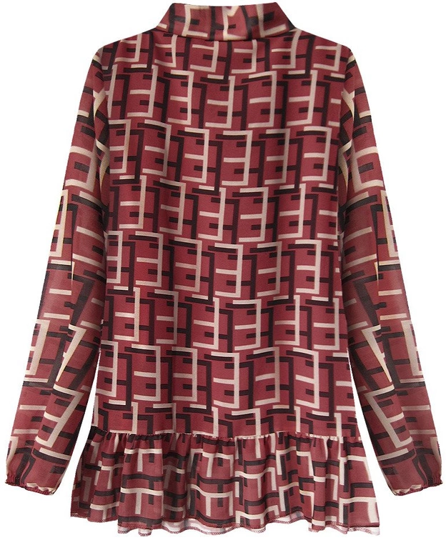 SZYFONOWA BLUZKA Z WIĄZANĄ STÓJKĄ BORDOWA (236ART)