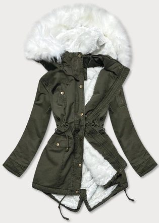 ZIMOWA PARKA DAMSKA KHAKI-BIAŁA (D-229#)