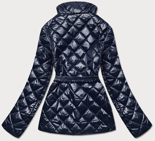 Pikowana kurtka damska z paskiem granatowa (bh2208)