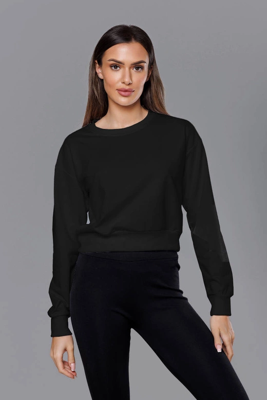 Cienka krótka bluza dresowa damska czarna (8B938-3)