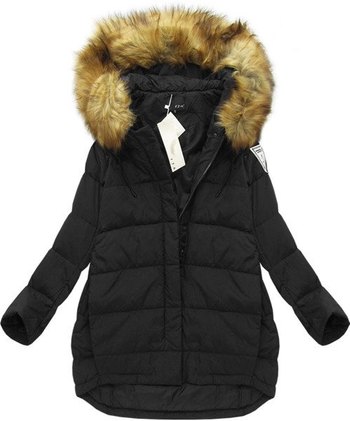 KURTKA Z PUCHEM NATURALNYM CZARNA (8062)