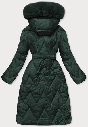 Damska długa kurtka pikowana zimowa zielona ciemna (fm11-4)