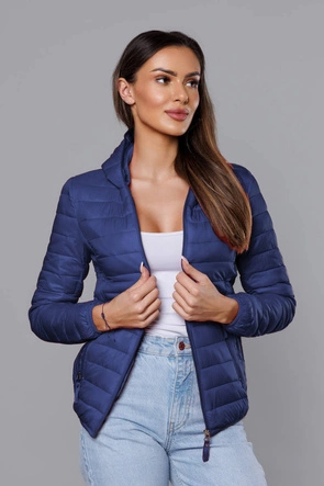 Pikowana kurtka damska z kapturem ciemna niebieska (B0123-72)