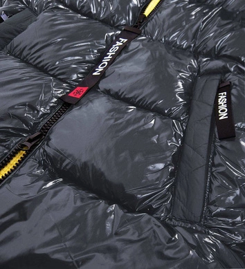 Błyszcząca zimowa kurtka damska grafitowo-żółta (b9545-7007)