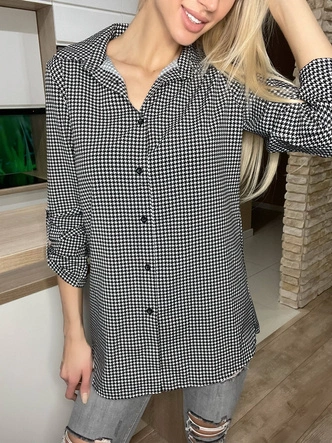 BLUZKA KOSZULOWA Z DŁUGIM RĘKAWEM CZARNO-BIAŁA (20075)