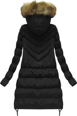 PIKOWANA KURTKA DAMSKA ZIMOWA Z KAPTUREM CZARNA (W580BIG)